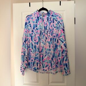 Lilly Pulitzer UPF 50+ Skipper Popover in Skim Blue Reel Nauti XXL